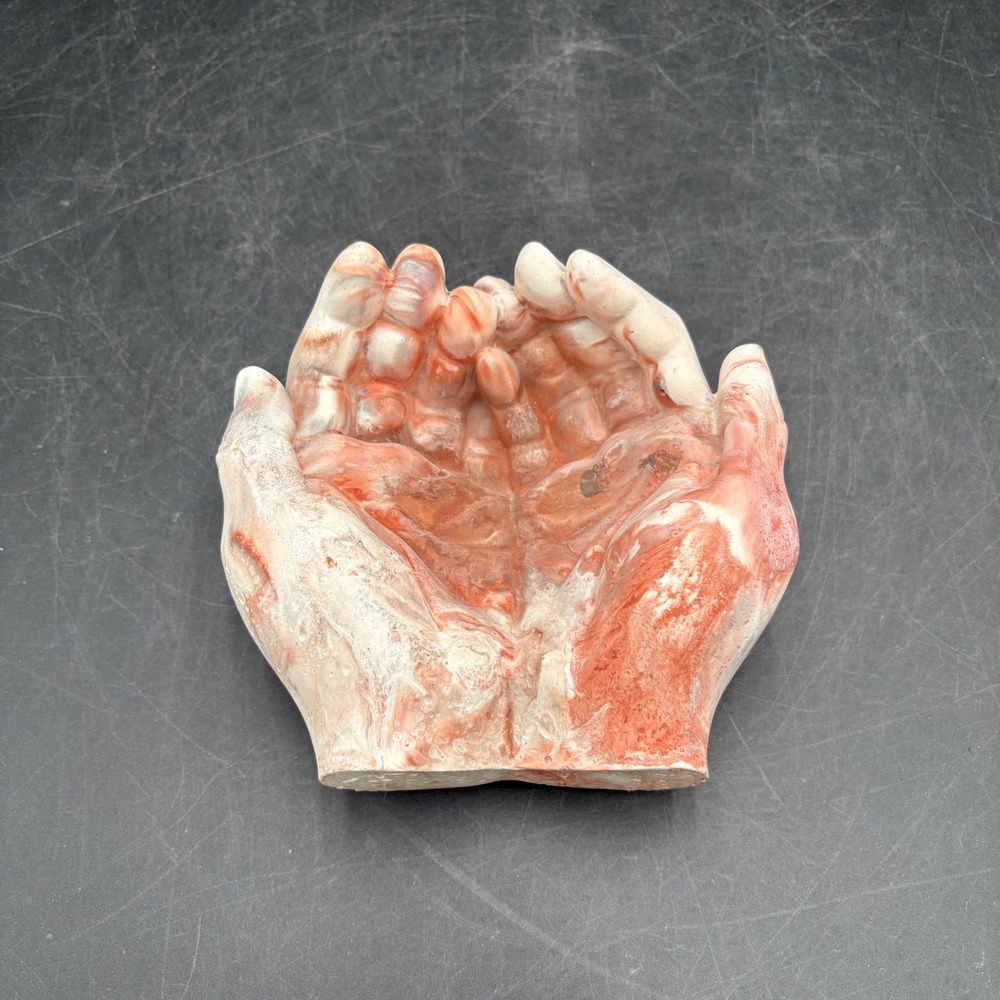 Marbled Cupped Jesus Hands Decor Sculpture Terracotta Colors OOAK